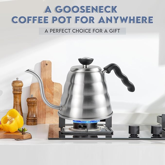 Stainless Steel Gooseneck Kettle Compatible with all Stoves, 1.2L/40oz Pour Over Coffee Maker with Built-in Thermometer for Precise Temperature Control and 40pcs Filter Papers