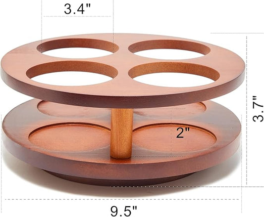 Wood Rotating Coffee Syrup Organizer, 4 Bottles Coffee Syrup Rack, Coffee Station Organizer with Large Base and Anti-Slip Pad