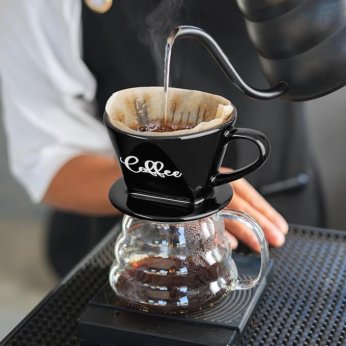 Pour Over Coffee Maker, Ceramic Pour Over Coffee Dripper, Manual Brew Maker, Black Kitchen Decor and Accessories, Single Cup Porcelain Slow Brewing Accessories for Cafe Coffee Bar