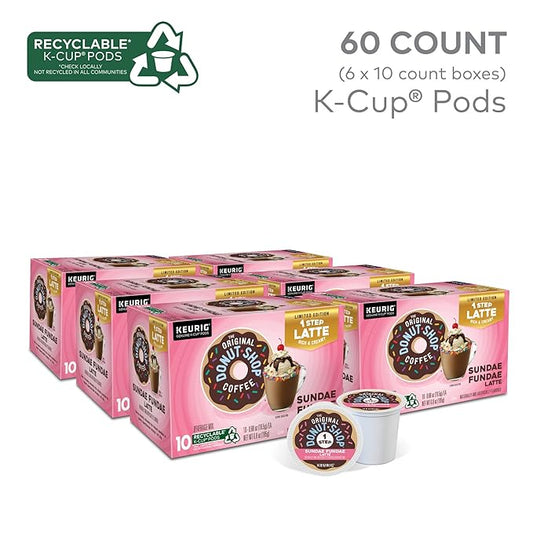 The Original Donut Shop Sundae Fundae One-Step Latte, Keurig Single Serve K-Cup Pods, 60 Count (6 Packs of 10)