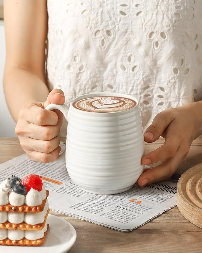 HASENSE Large Coffee Mug,20 oz Ceramic Tea Cup for Office and Home, Big Coffee Mug with Handle for Latte Coffee Tea Soup, Dishwasher and Microwave Safe, 1 PCS (Clay-Infused White)