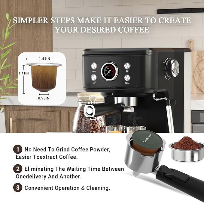 Espresso Machine 20 Bar with Steam Milk Frother, Espresso maker Compatible for NS Original Capsules 2 IN 1 expresso maker, Professional Cappuccino Expresso Machine for Home and Office