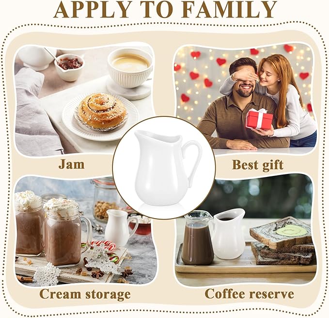 Nuanchu 6 Pcs 4.5 oz Small Creamer Milk Pitcher, Classic White Porcelain Creamer with Handle, Ceramic Maple Syrup Dispenser, Coffee Dairy Container for Milk Sauce Salad, Microwave