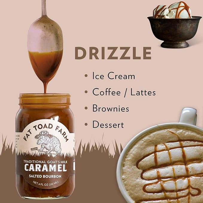 Fat Toad Farm Traditional Goat’s Milk Caramel Sauce/Cajeta, Salted Bourbon, Gluten Free, 8 fl oz