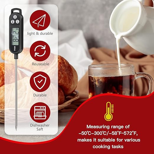 Copkim 12 Pcs Meat Food Thermometer Food with Probe Water Liquid Instant Read Digital Thermometer Kitchen Cooking Supplies for Cooking BBQ Milk Yogurt (Black)
