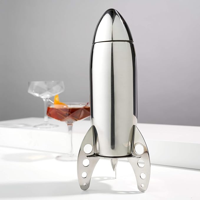 Viski Rocket Cocktail Shaker with Strainer Bar Set for Cold Brew Cocktails, Margarita, Espresso Martini, Stainless Steel Martini Shaker, Home Bar Accessories, Bartending Tools, Bartender Gifts, 24oz