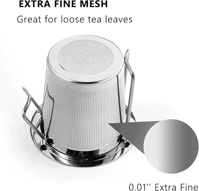Tea Infuser for Loose Leaf Tea, 2 Pack Stainless Steel Tea Strainer with Long Foldable Handle, Fine Mesh Tea Filter for Teapots, Mugs, Cups & Coffee
