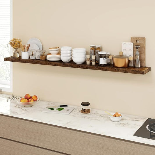 72 Inch Floating Shelves, 9.3" Deep Floating Shelf Wall Mounted, 72" Wall Shelves, Rustic Deep Bookshelf, Large Display Shelves & Storage Shelves for Bedroom, Living Room, Brown, Set of 2