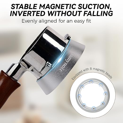 Bamynoir Magnetic 54mm dosing Funnel Compatible with protafilter,Espresso Coffee Dosing Ring - 20mm Anodized with 8 Neodymium (Silver, 54mm)