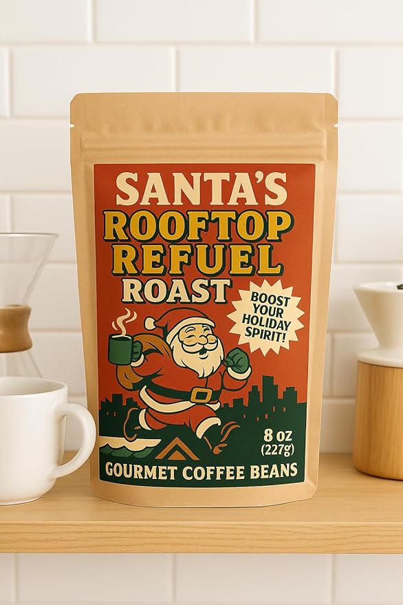 Santa’s Rooftop Refuel Coffee Medium Roast Beans Holiday Gag Gift for Santa Lovers, Funny Teacher Gifts Coworker Secret Santa