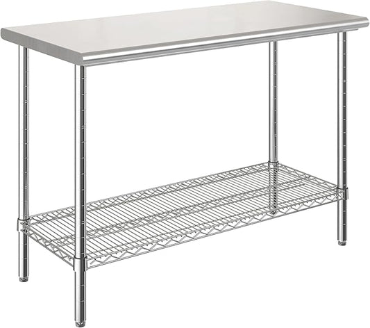 Seville Classics Commercial Work Table Island Utility Cart Prep Station, for Restaurant, Kitchen, Warehouse, Garage, Hotel, Home, Stainless-Steel Top NSF , 49" W x 24" D