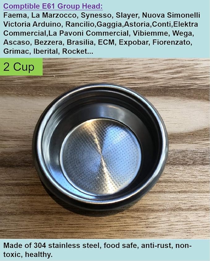 58mm E61 Precision Filter Ridged Basket Stainless Steel Portafilter Basket Espresso Compatible 58MM Portafilter FilterBasket Double Cup Coffee Replacement