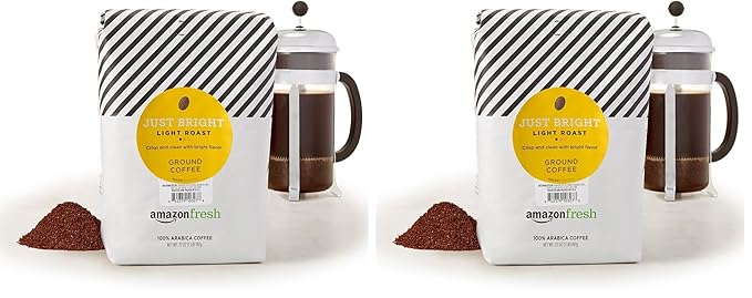 Amazon Fresh, Just Bright Ground Coffee, Light Roast, 32 Oz (Pack of 2)