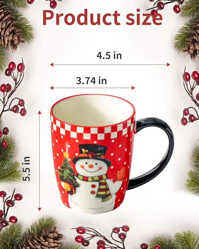 HASENSE Coffee Mugs Set of 4, 16 Oz Festive Holiday Cups for Cocoa & Latte with Big Handle, Large Modern Ceramic Coffee Mugs Microwave & Dishwasher Safe, Ideal Christmas Gift
