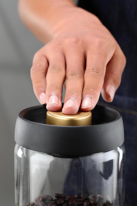 LOEZ Coffee Bean Storage Container Airtight, Lid Sealed with Press-Down Vacuum, Borosilicate Glass Coffee Canister for Ground Coffee, Tea, Beans, Spices (2 x Small - Clear)