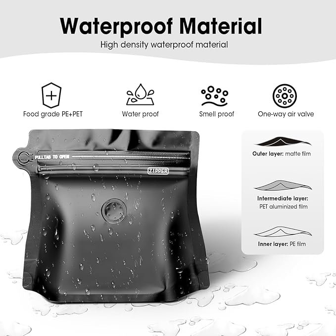 16oz 1lb 60pcs Coffee Bags with Valve,Vented Coffee Bag Packing Food Store Bags Coffee Packaging Stand-up Coffee Storage Pouches Diamond Shaped Need to Use Heat Sealing Machine（Black）