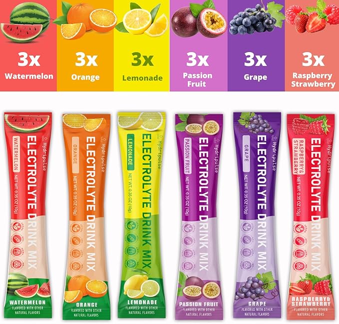 Electrolytes Powder Packets - Sugar Free, Naturally Flavored, 10 Electrolyte & Vitamins Electrolyte Drink Mix - Variety Pack 6 Flavors, Keto Friendly, Vegan, Non- GMO, 18 Packets