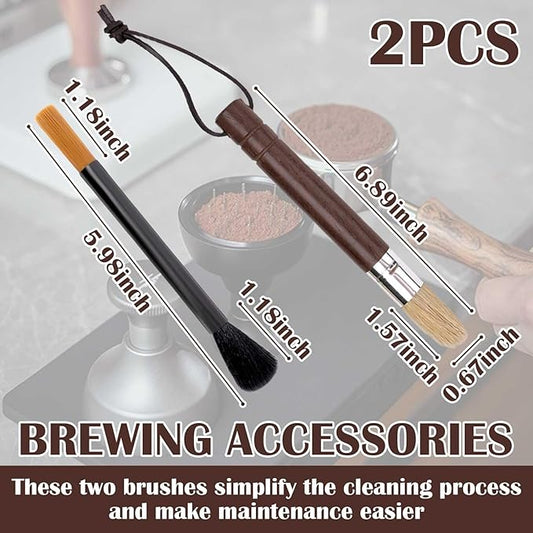 2PCS Coffee Brush Grinder Cleaner, Espresso Cleaning Barista Brush Used on Group Heads Shower Screen Portafilter Scoop Tamper