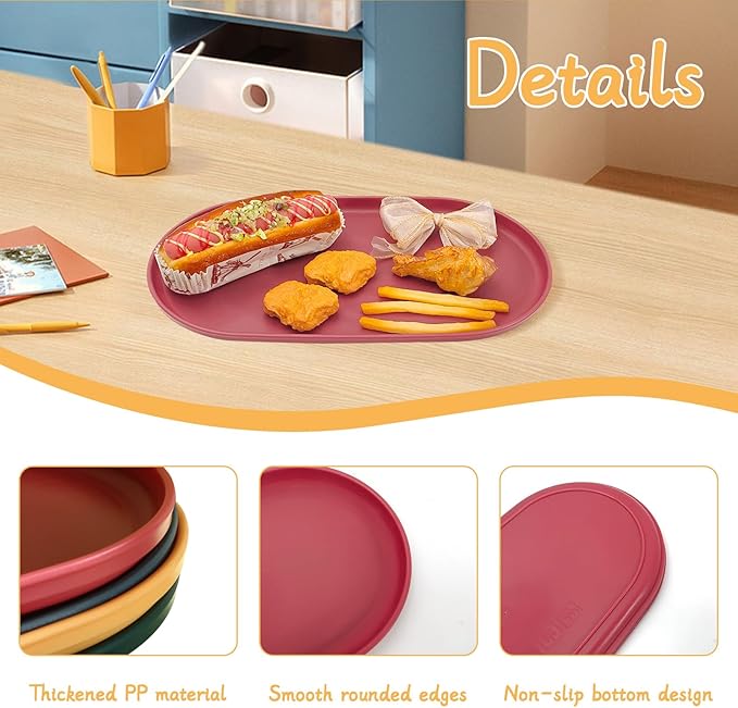 4Pcs Oval Serving Tray, 12 x 6.7in Plastic Tray Food Tray, Colourful Serving Platters for Party Entertaining Snack Dessert Coffee Table, Medium