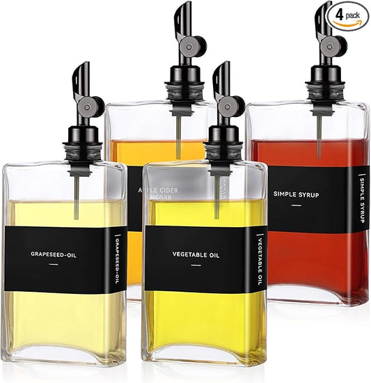 4 Pcs Olive Oil Dispenser for Kitchen, Glass Olive Bottles Oil Seasoning Bottle Set Coffee Syrup Soy Sauce Dispenser(Black,350 ml)