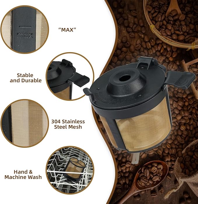 Reusable Coffee Filter for Ninja PB051 PB040 PB041ST - Gold 304 Stainless Steel Mesh - Eco-Friendly Coffee Filter Basket (1)