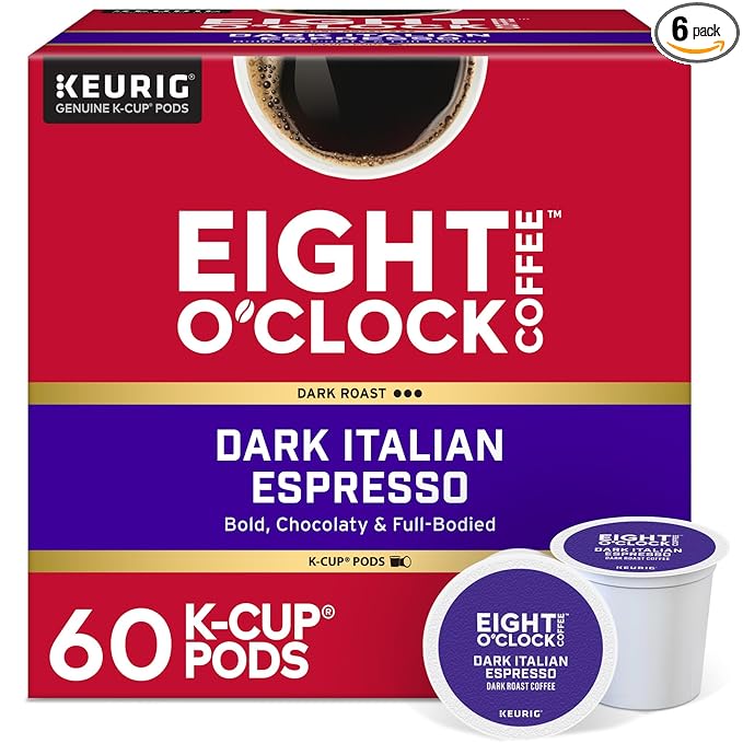 Eight O'Clock Coffee Dark Italian Roast Keurig Single-Serve K-Cup Pods, Dark Roast Coffee, 60 Count