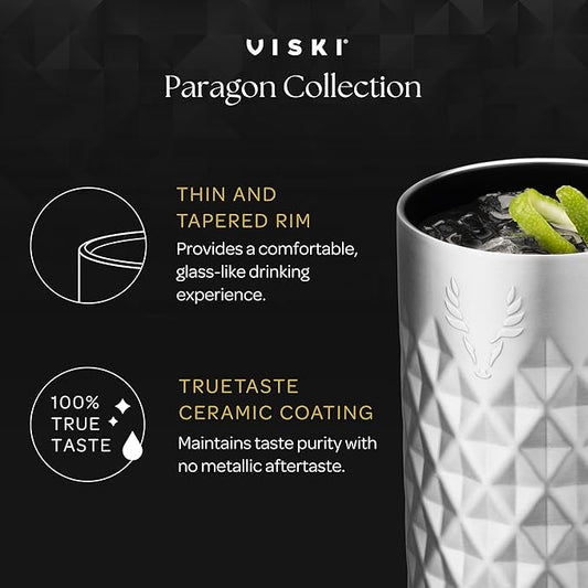 Viski Paragon Stainless Steel Highball Tumbler Cup with Lid, Insulated Ceramic Lined Metal Cocktail Glass for Patio, Outdoor Party, Wedding Gifts, Gifts for Drink Lovers, 16 oz, Set of 1, Gold