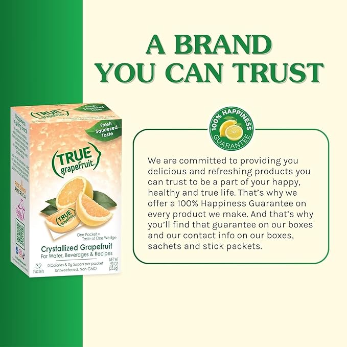 True Grapefruit 32ct (Pack of 1) - Water Enhancer - Bulk Dispenser - 0 Calorie Drink Mix Packets For Water - Sugar Free Grapefruit Flavoring Powder Packets