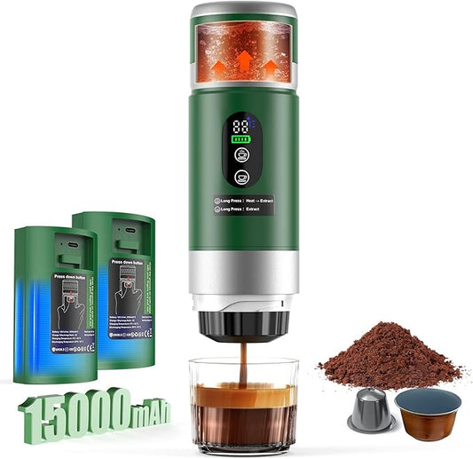 Zordin Portable Espresso Machine with Removeable Battery, 20 bar Mini Travel Coffee maker, Expresso Maker with USB-C,3-in-1 Car Coffee Maker Self-Heating, Ground Coffee & Capsule(Ns&DG)