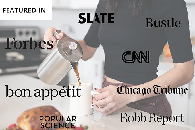 Barista Warrior French Press with Thermometer - Insulated Coffee Press - Stainless Steel Coffee Maker (1.0L | 34 fl oz) (Black)