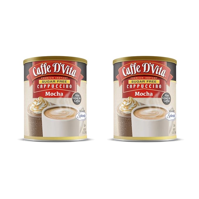 Caffe D'Vita Sugar Free Mocha Cappuccino Mix - Sugar Free Mocha Powder Mix, Gluten Free, No Cholesterol, No Hydrogenated Oils, No Trans Fat, 99% Caffeine Free - 8.5 Oz Can, 2-Pack