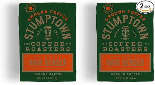 Stumptown Coffee Roasters, Medium Roast Ground Coffee - Hair Bender 12 Ounce Bag, Flavor Notes of Citrus and Dark Chocolate (Pack of 2)