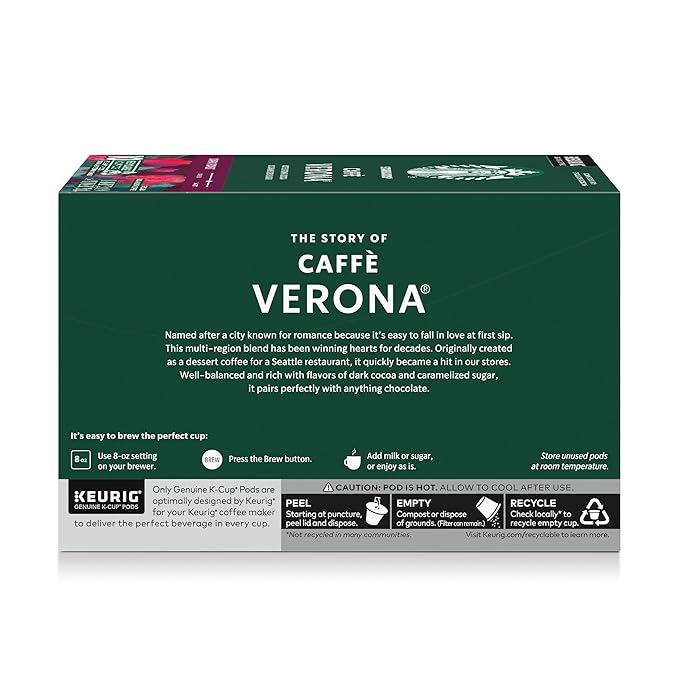 Starbucks K-Cup Coffee Pods, Dark Roast Hot or Iced Coffee, Caffè Verona, 10 Keurig Pods