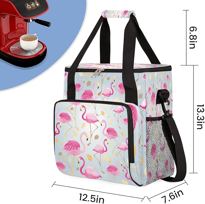 Animal Pink Flamingos Coffee Maker Carring Bag Travel Storage Tote Bag Compatible with Keurig K-Mini or K-Mini Plus Portable Single Serve Coffee Brewer Case with Pockets for K-cup Pods