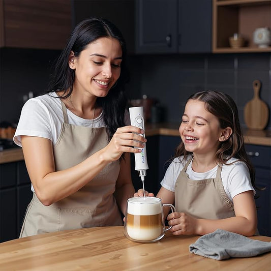MF02 Rechargeable Milk Frother Handheld Foam Maker with Stainless Whisk for Cappuccino, Latte, Bulletproof Coffee, Keto Diet, Protein Powder, Matcha (Pure White)