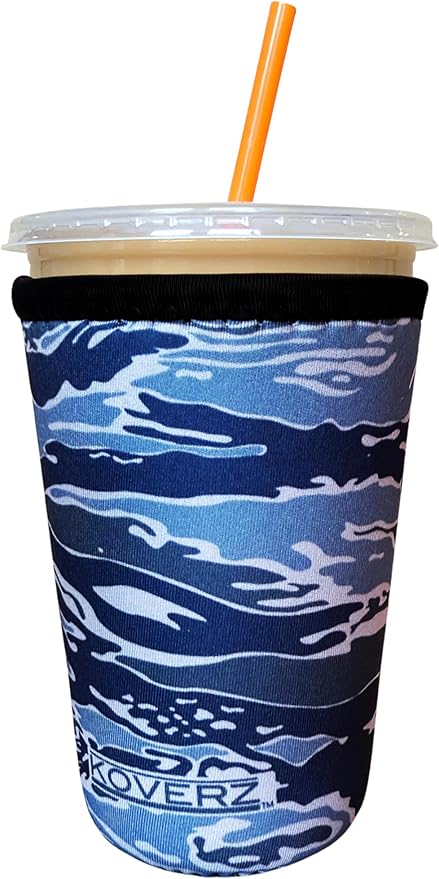Koverz Iced Coffee Sleeve, Insulated Neoprene Cup Sleeve, Fits a 24 Oz. Coffee Cup, Washable and Reusable, Iced Coffee Accessories, Medium Camo Waves