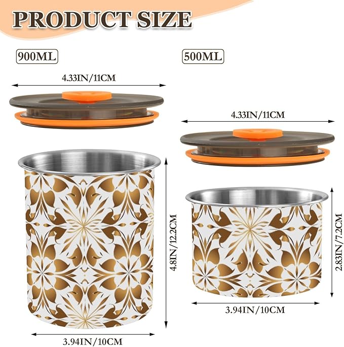 ALAZA Gold Geometric Flower Floral Kitten Cats Airtight Coffee Bean Canister Customed 900ml Food Storage Containers with Lids For Gournd, Tea, Sugar, Flour, Rice, Cereal, Candy Cookie Jar