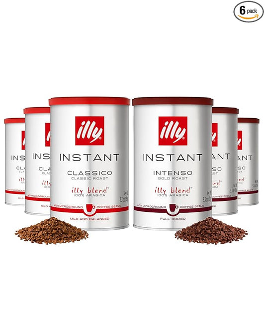 illy Instant Coffee, Classico Medium & Intenso Dark Roasts, 100% Arabica, Premium Italian Coffee, 3.3oz, 6 Variety Pack