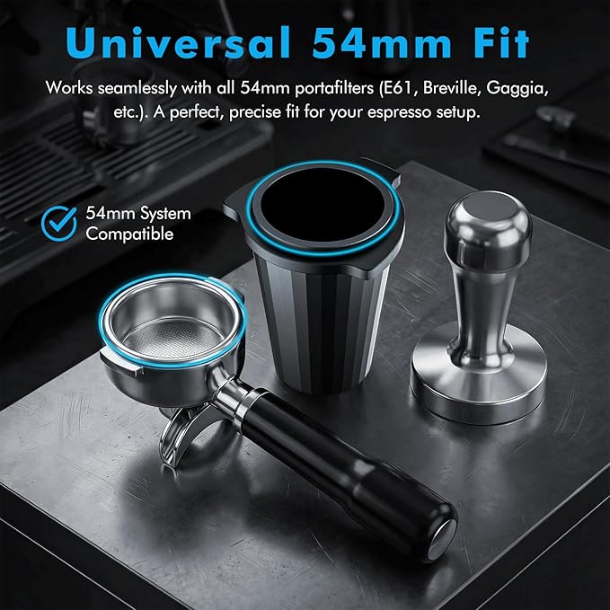 54mm Portafilter Dosing Cup, Aluminum Alloy with Grinder-Activating Ring & Anti-Static Coating Fits Breville 54mm Machines, Espresso Barista Accessories (53.3mm, Black)