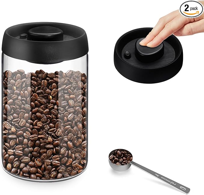 Vacuum Coffee Canister for Coffee Bean Storage, 1.2L/40.6oz Airtight Coffee Storage Container, Glass Manual Vacuum Seal Coffee Container with Scoop for Bean, Ground Coffee, Tea