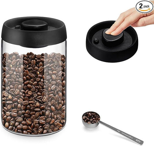 Vacuum Coffee Canister for Coffee Bean Storage, 1.2L/40.6oz Airtight Coffee Storage Container, Glass Manual Vacuum Seal Coffee Container with Scoop for Bean, Ground Coffee, Tea