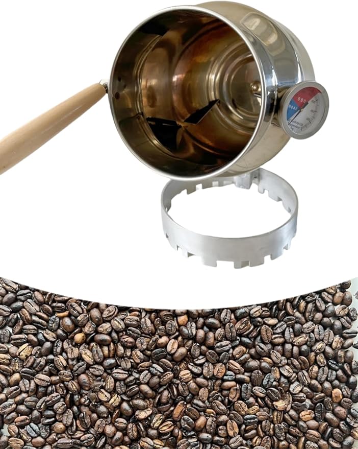 SA&MC Hand-Crank Coffee Roaster Machine Stainless Steel with Thermometer, Large Opening for Easy Observation of Roasting Level, Compatible with Home Gas Stoves and Grills, No Electricity Required.