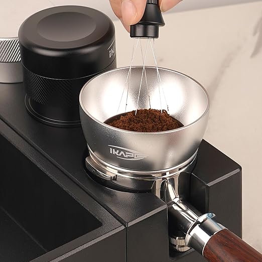 IKAPE 58mm Dosing Funnel, Espresso Ring Compatible with 58 mm Bottomless Portafilter(Silver)