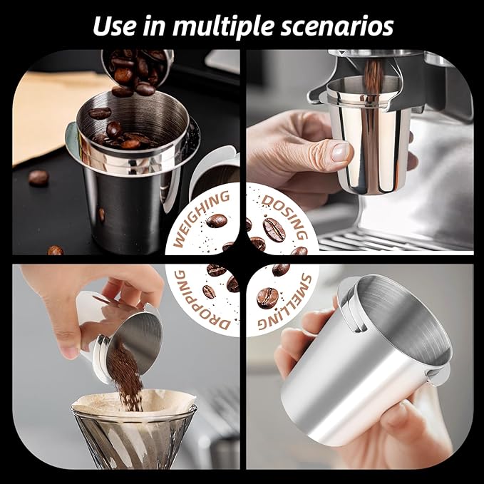 54mm Espresso Dosing Cup,Stainless Steel Coffee Powder Dispenser,Coffee Dosing Cup Universal Fits 58mm Portafilters Accessories(Brushed Silver)