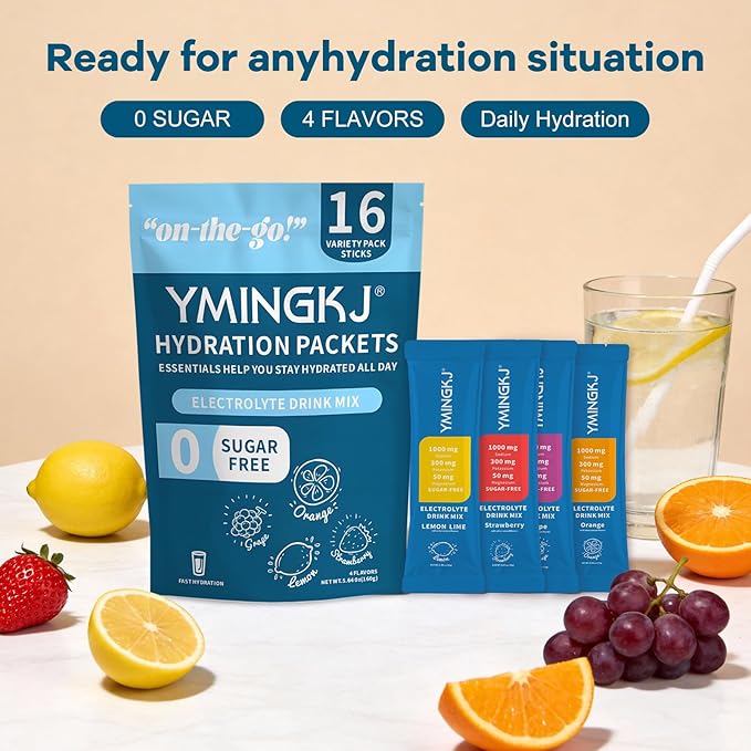 Electrolyte Powder Packets with 2 Billion CFU Probiotics - 1000mg Sodium for Rapid Hydration & Recovery - Sugar-Free Drink Mix with Pink Himalayan Salt, B-Vitamins, Zinc & Magnesium - 16 Stick Packs