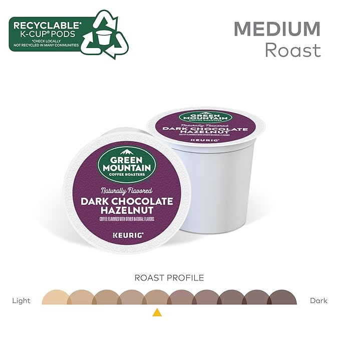Green Mountain Coffee Roasters Dark Chocolate Hazelnut Coffee, Keurig Single Serve K-Cup Pods, 72 Count (6 Packs of 12)