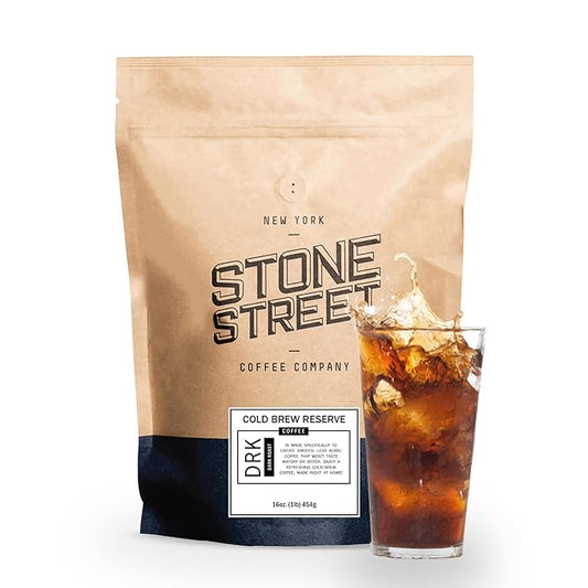 Stone Street Cold Brew Coffee, Low Acid, 100% Arabica, Gourmet Coffee - Strong & Smooth Blend, Coarse Ground, Dark Roast, Colombian Single Origin, 1 LB