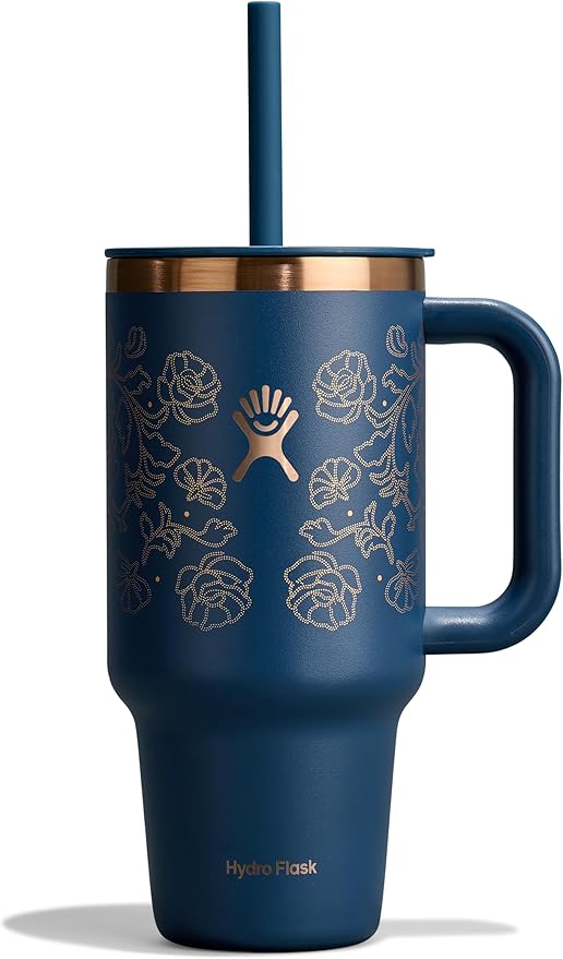 Hydro Flask 32 Oz Travel Tumbler with Handle, Lid and Straw - Insulated Stainless Steel in Western Dark Blue