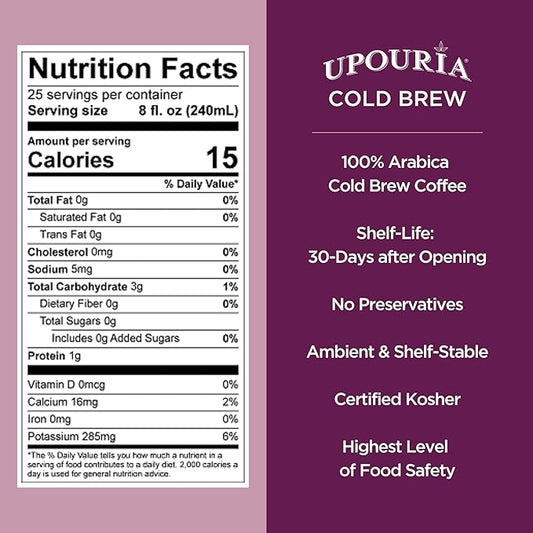 Upouria Cold Brew Coffee on Tap | Ready to Drink Cold Brewed Coffee | Drink Extracted from Premium Beans | 208mg Caffeine Content | Made from 100% Arabica Extract | Black & Bold | 128 fl oz