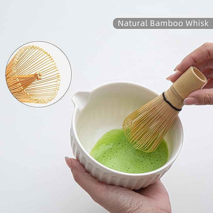 Matcha Whisk Set, Matcha Set Includes Ceramic Matcha Bowl, Matcha Whisk and Holder, Bamboo Scoop, Sifter, Scoop Rest and Tea Towel - 7 Pcs Matcha Making Kit for Matcha Lover and Tea Ceremony